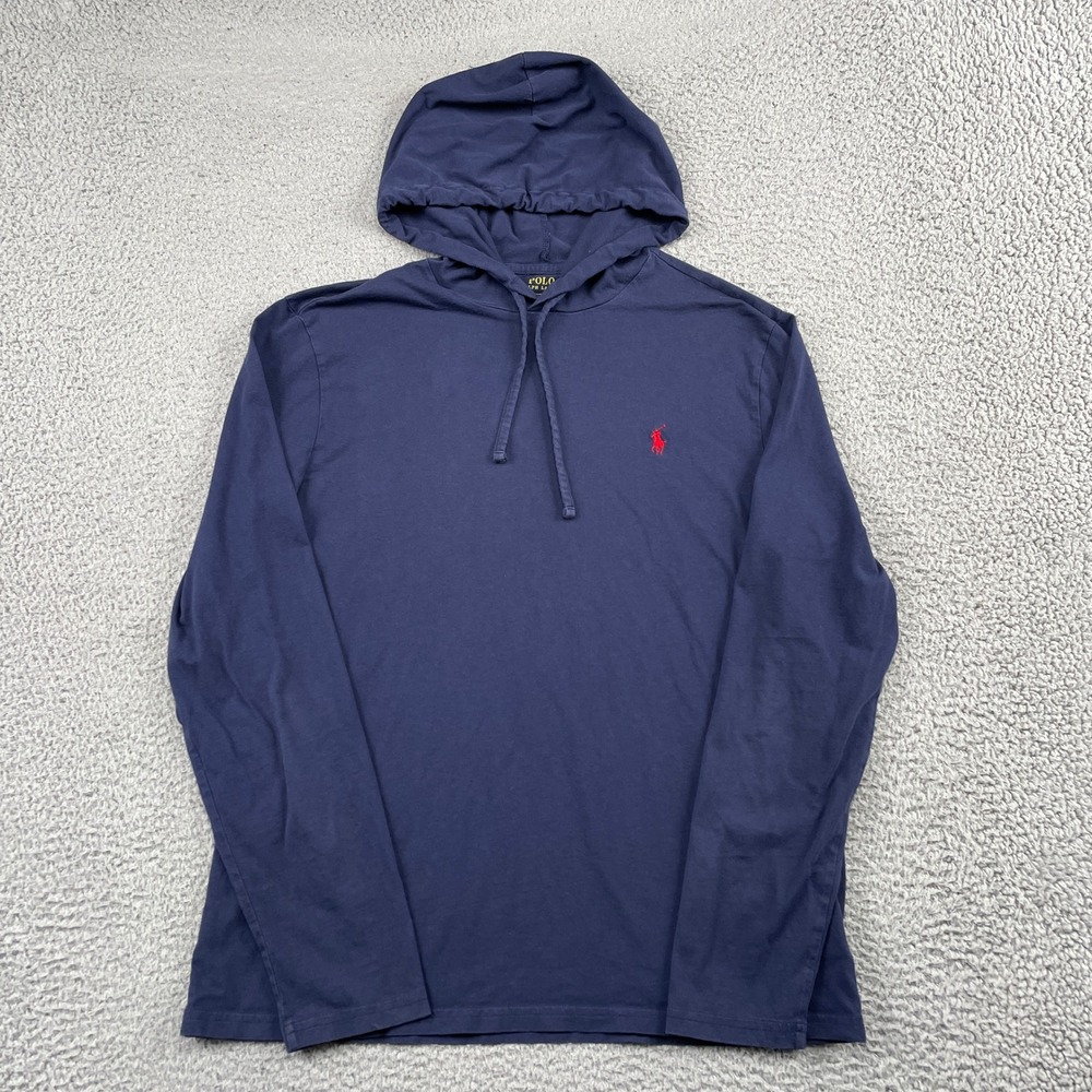 Polo Ralph Lauren Hoodie Mens Large Navy Blue Long Sleeve Tee Pony Logo Pullover